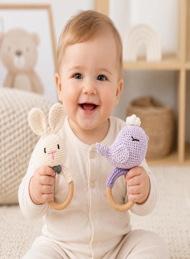 SYCAMORE EAST Handmade Crochet Bunny Rattle & Whale Wooden Teether Combo | Baby Teether Toy with Natural Wooden Ring | Soft Knitted Infant Sensory Rattle | Newborn Teething Toy | Organic Cotton Baby Gift Set (Pack of 2) - Image 4