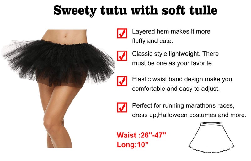 Simplicity Tutus for Women 5-Layered Tulle Tutu Party Dance Skirt Ballerina Dress Petticoat Tutu Skirt, Black Tutu - Image 2