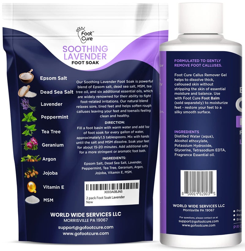 Foot Cure Lavender Foot Soak & Callus Remover Gel Kit - Extra Strength Callus Remover Gel for Feet, Remove Calluses with Epsom Salts, Dry Cracked Heels & Foot Odor, at Home Pedicure - Foot Care for Tired Feet - Image 2