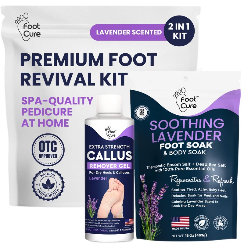 Foot Cure Lavender Foot Soak & Callus Remover Gel Kit - Extra Strength Callus Remover Gel for Feet, Remove Calluses with Epsom Salts, Dry Cracked Heels & Foot Odor, at Home Pedicure - Foot Care for Tired Feet - Image 1