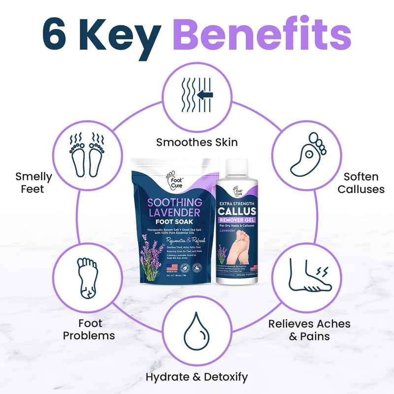 Foot Cure Lavender Foot Soak & Callus Remover Gel Kit - Extra Strength Callus Remover Gel for Feet, Remove Calluses with Epsom Salts, Dry Cracked Heels & Foot Odor, at Home Pedicure - Foot Care for Tired Feet - Image 4