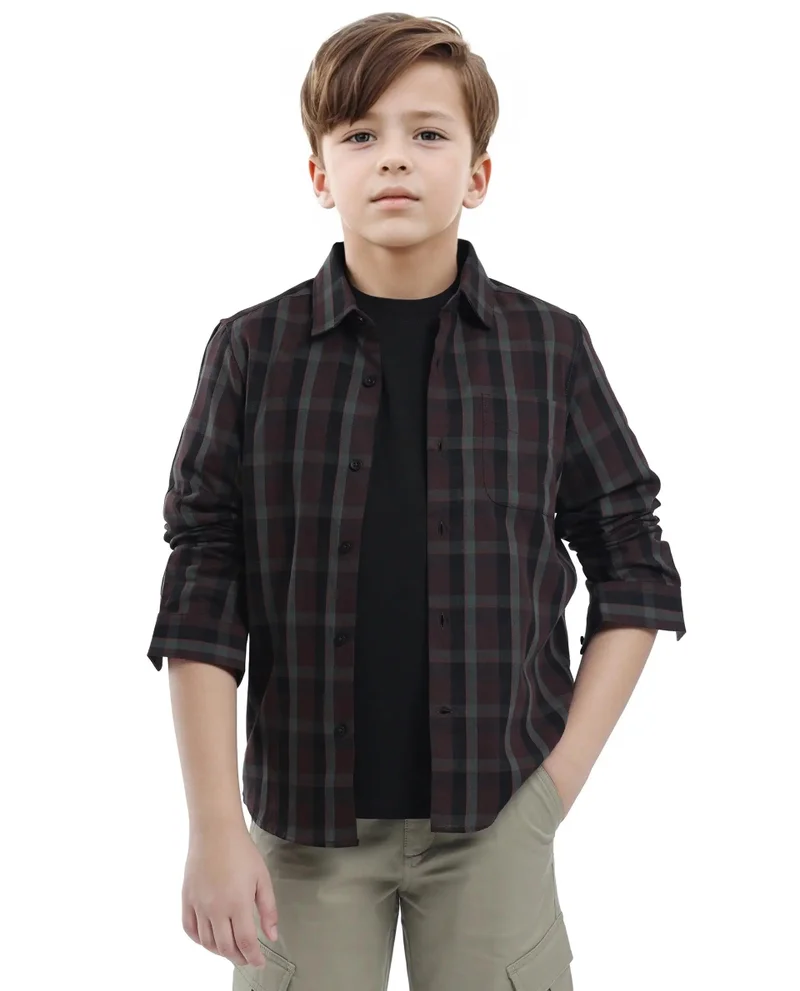 Rare Ones Rare Ones Kids Shilo Brown Cotton Full Sleeve Button Checked Regular Fit Shirt