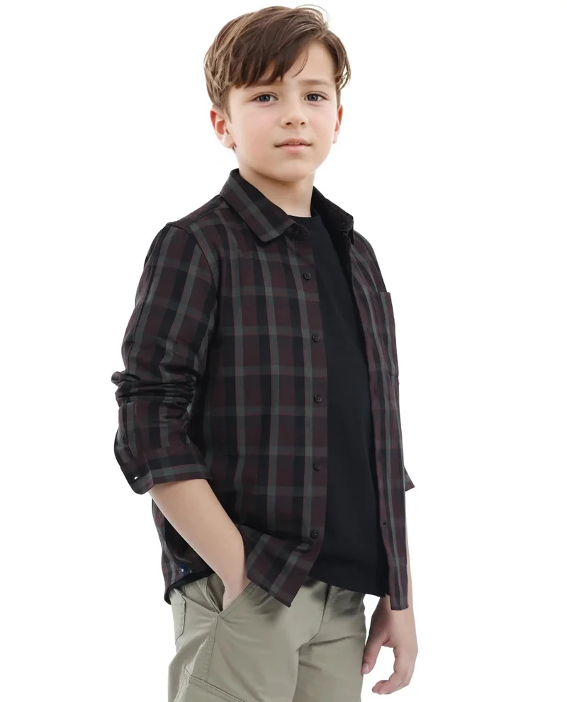 Rare Ones Rare Ones Kids Shilo Brown Cotton Full Sleeve Button Checked Regular Fit Shirt