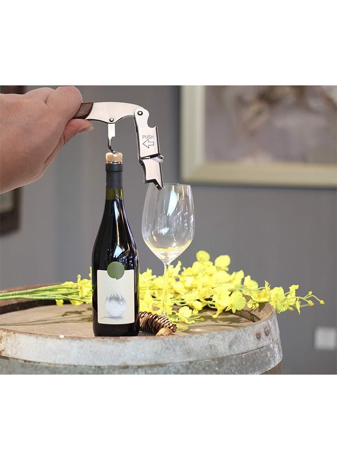 Lemon Wine Opener, with Leather Pouch, Wood Handle Double-Hinged Stainless, Steel Screw Beer Bottle Corkscrew - Image 4