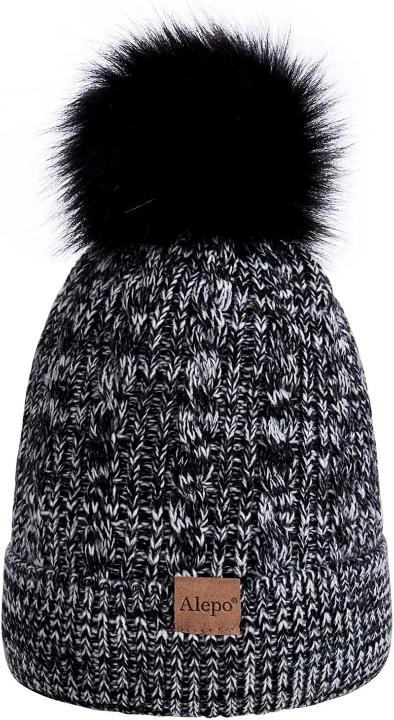 Alepo Kids Winter Beanie Hat, Children's Warm Fleece Lined Knit Thick Ski Cap with Pom Pom for Boys Girls - Image 1