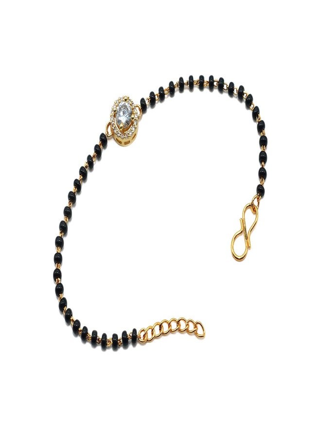 JHB American Diamond Single Boll and Cubic Zirconia Mangalsutra Bracelet Black Bead Bracelet For Women's - Image 1