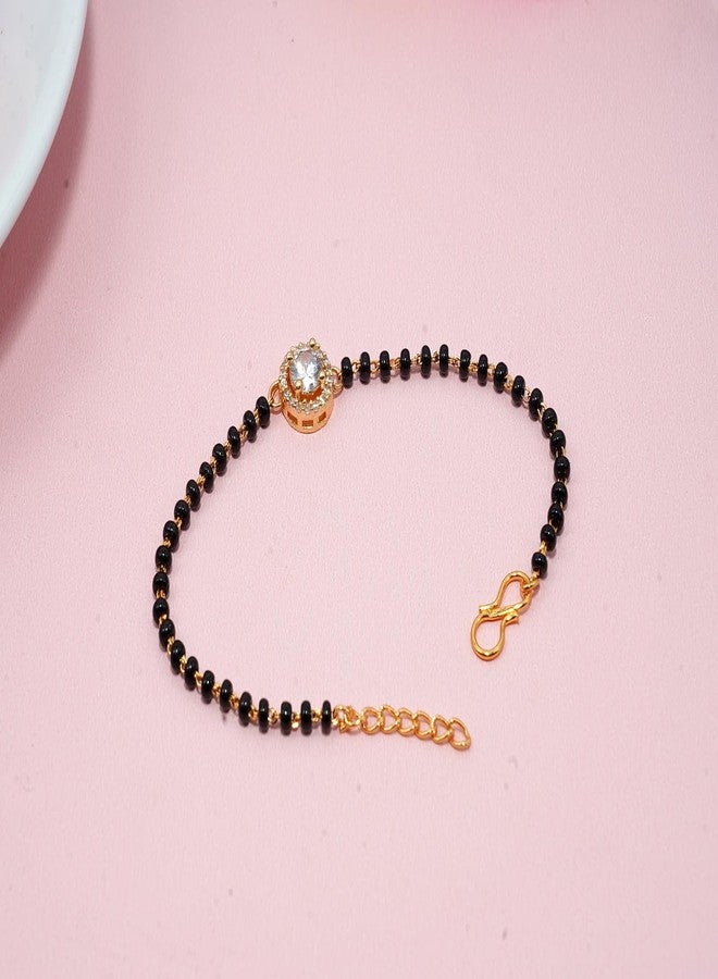 JHB American Diamond Single Boll and Cubic Zirconia Mangalsutra Bracelet Black Bead Bracelet For Women's - Image 4