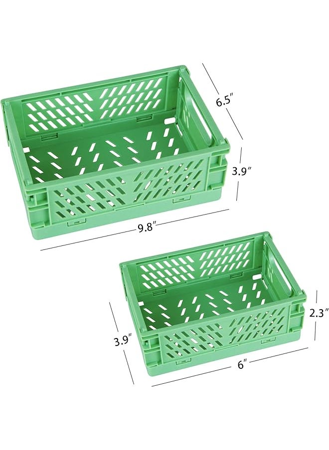 erorex 2 Pack Mini Foldable Plastic Baskets For Organizing And Storage Collapsible Storage Crate For Home Kitchen Bedroom Bathroom Office 5.9X3.8X2.2 Green  - Image 2