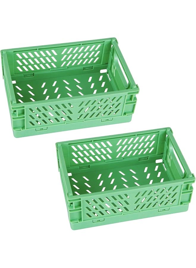erorex 2 Pack Mini Foldable Plastic Baskets For Organizing And Storage Collapsible Storage Crate For Home Kitchen Bedroom Bathroom Office 5.9X3.8X2.2 Green  - Image 1