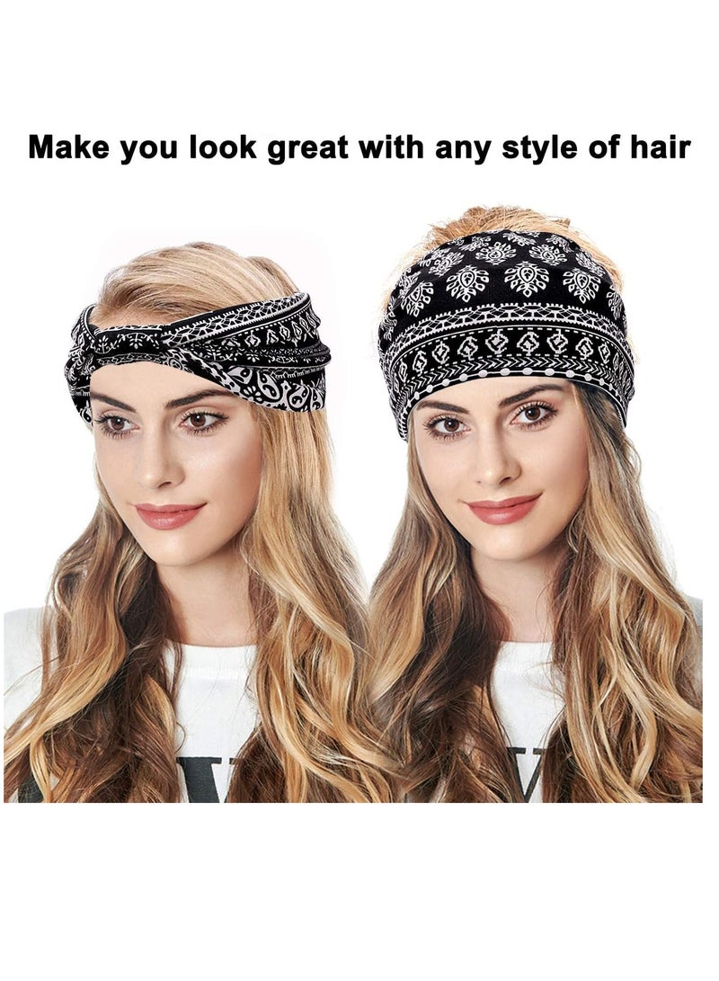 Barakah Boho Headbands Stretch Wide Hair Bands Black Elastic Yoga Sweatband Knoted Turban Headband Cloth Twist Head Wraps Stylish for Women and Girls 3 Pcs - Image 2