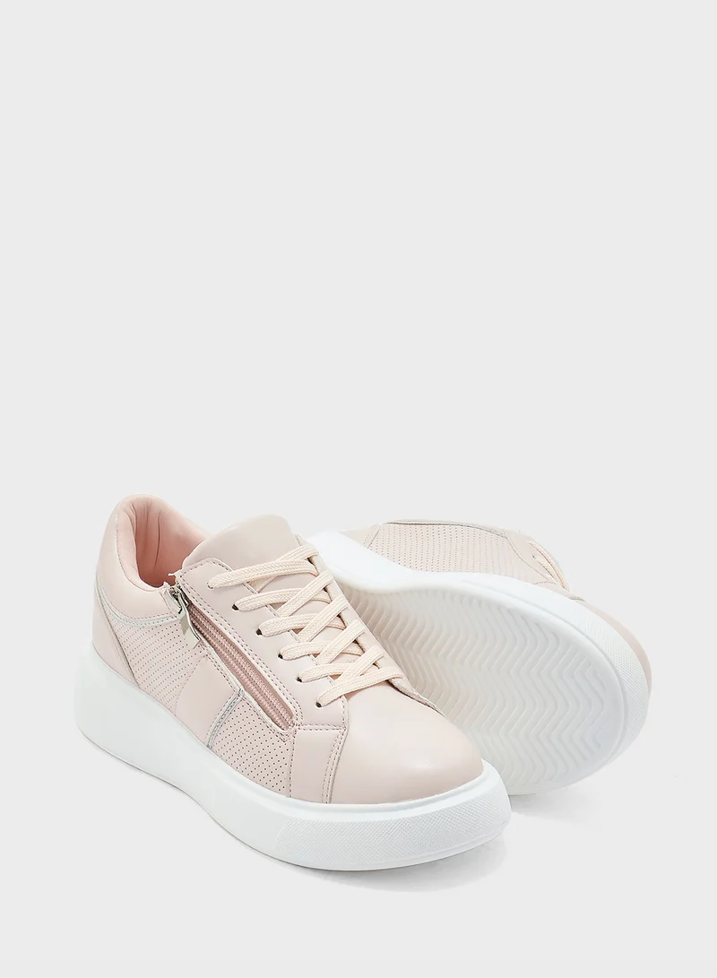 Ginger Metal Zip Detail Casual Sneakers