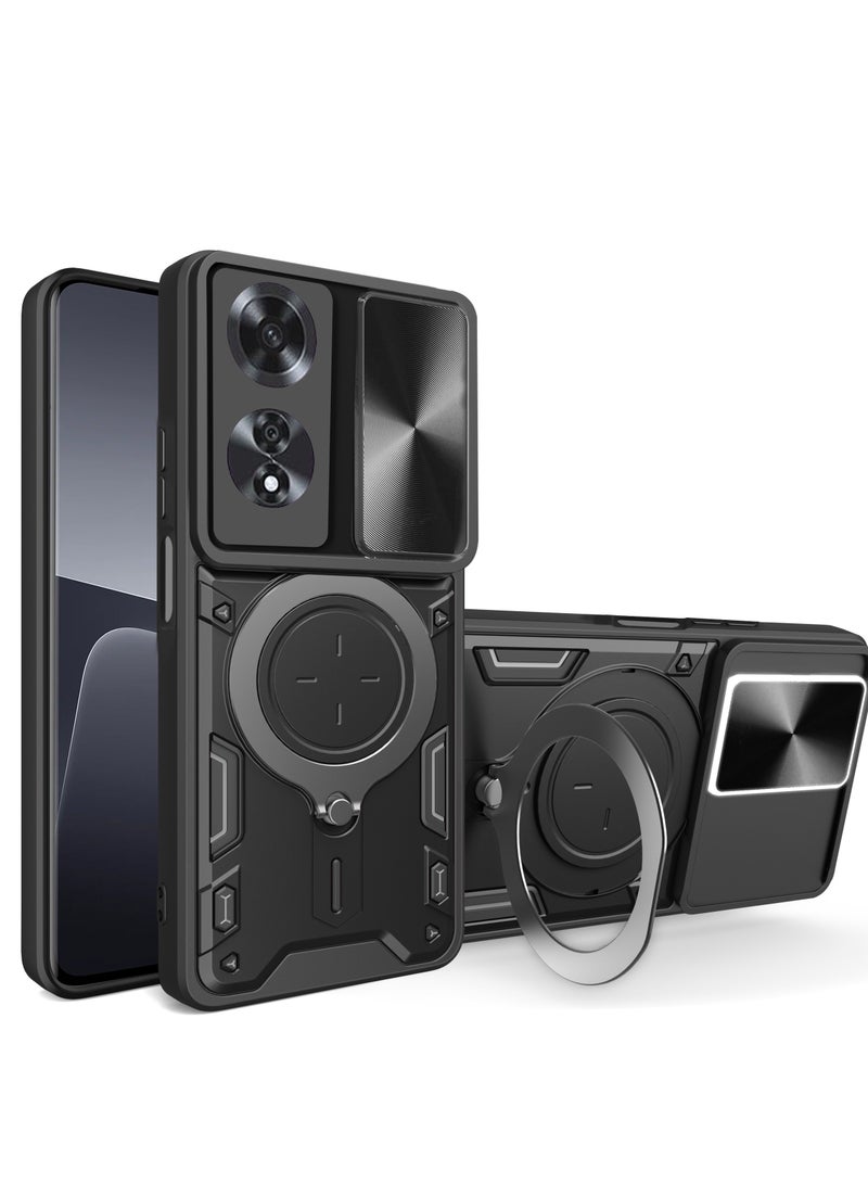 جراب حمايه مقاوم للصدمات وحمايه للكاميرا مزود بدبله معدنيه سي دي متوافق مع Oppo A60 4G (اسود) - Image 1