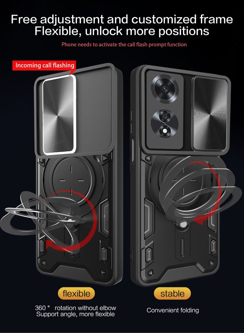 جراب حمايه مقاوم للصدمات وحمايه للكاميرا مزود بدبله معدنيه سي دي متوافق مع Oppo A60 4G (اسود) - Image 2