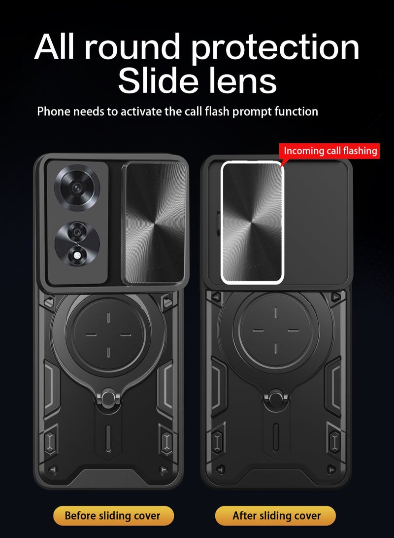 جراب حمايه مقاوم للصدمات وحمايه للكاميرا مزود بدبله معدنيه سي دي متوافق مع Oppo A60 4G (اسود) - Image 3