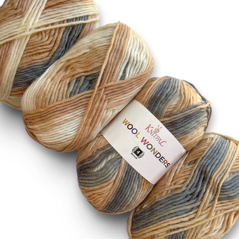 KnitPal Wool Wonders Yarn for Crocheting, 4-Pack (640Yds / 400G), Free Patterns - Wool Yarn for Knitting - Aran/Heavy #4 Medium Worsted Weight - Neutral Beige - Image 1