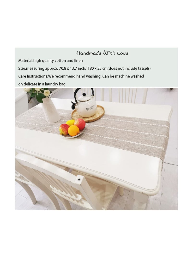 Captaintech Braided Farmhouse Table Runner, Cotton Linen Boho Table Runner, Vintage Woven Table Runner, Cotton Linen Table Decorations with Tassel for Dining Party Holiday Braided Desert Sage 13 x 70 - Image 2