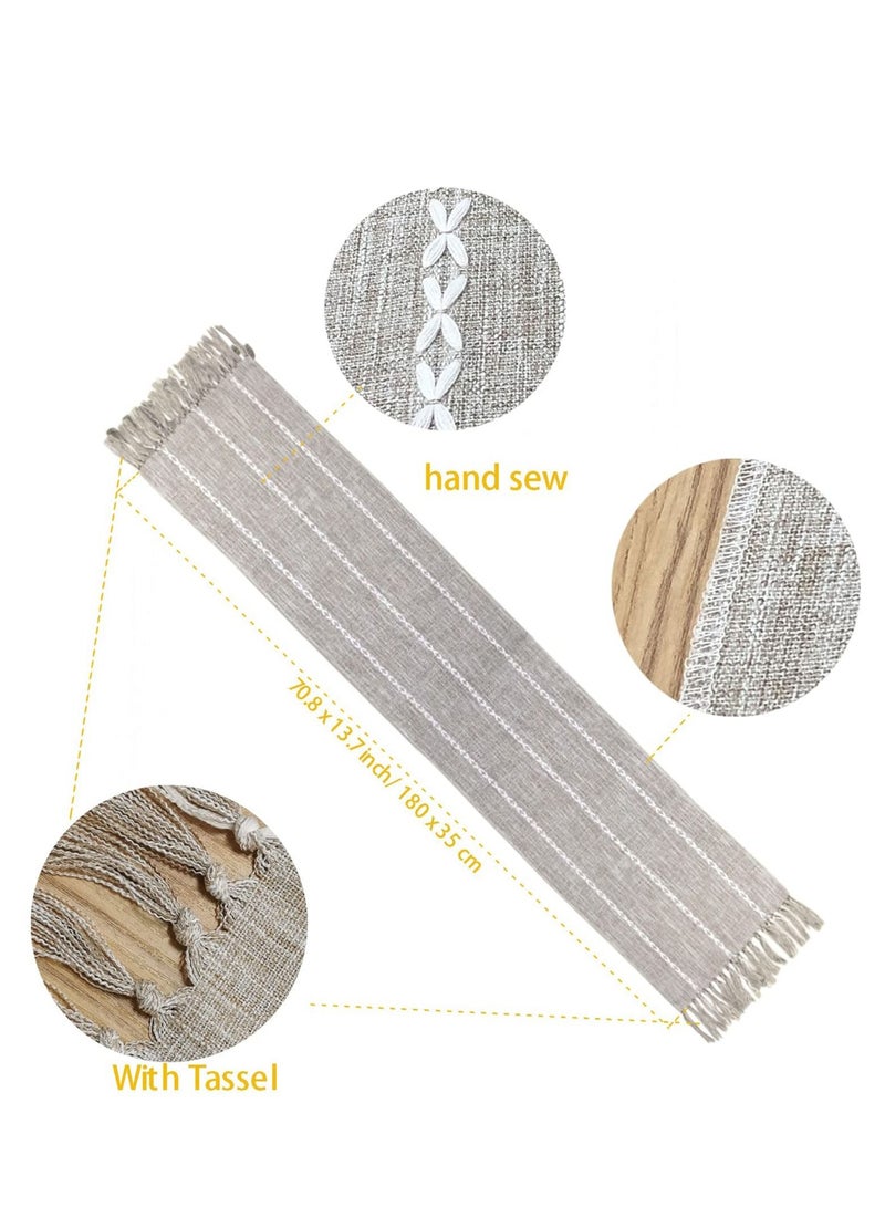 Captaintech Braided Farmhouse Table Runner, Cotton Linen Boho Table Runner, Vintage Woven Table Runner, Cotton Linen Table Decorations with Tassel for Dining Party Holiday Braided Desert Sage 13 x 70 - Image 3