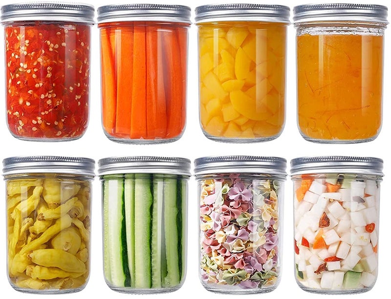 ZEPOLI - 500 ML Glass Regular Mouth Mason Jars with Silver Metal Airtight Lids for Meal Prep, Food Storage, Canning, Drinking (8 PACK) - Image 1