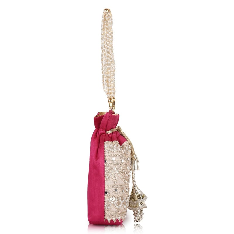 PLANX Velvet SilK Stylish Embroidery Unique Design Traditional Wedding Handheld Potli Bag For Women - Image 4