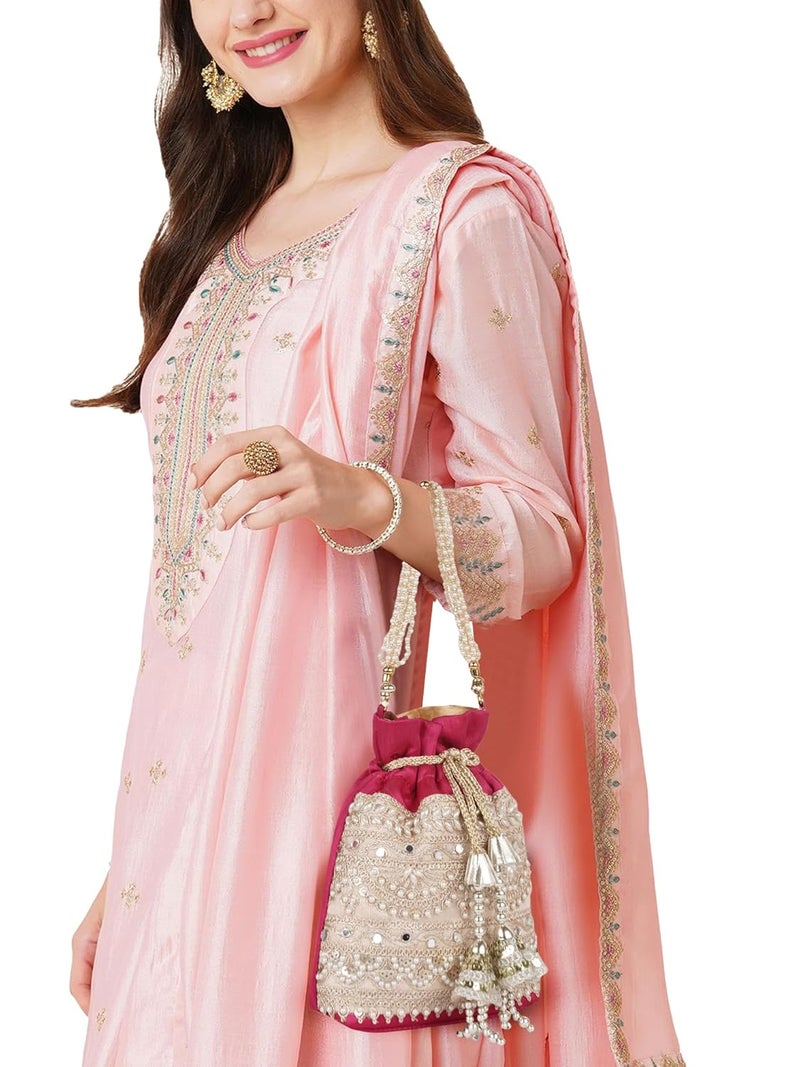 PLANX Velvet SilK Stylish Embroidery Unique Design Traditional Wedding Handheld Potli Bag For Women - Image 3