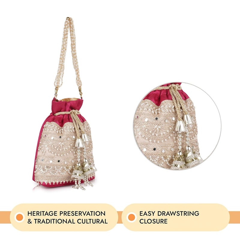 PLANX Velvet SilK Stylish Embroidery Unique Design Traditional Wedding Handheld Potli Bag For Women - Image 2