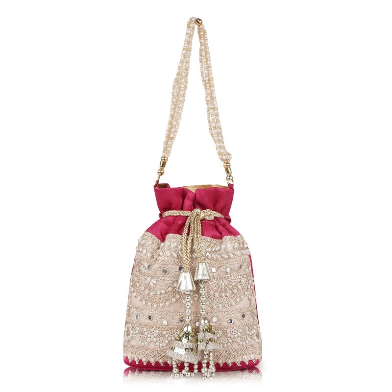 PLANX Velvet SilK Stylish Embroidery Unique Design Traditional Wedding Handheld Potli Bag For Women - Image 1