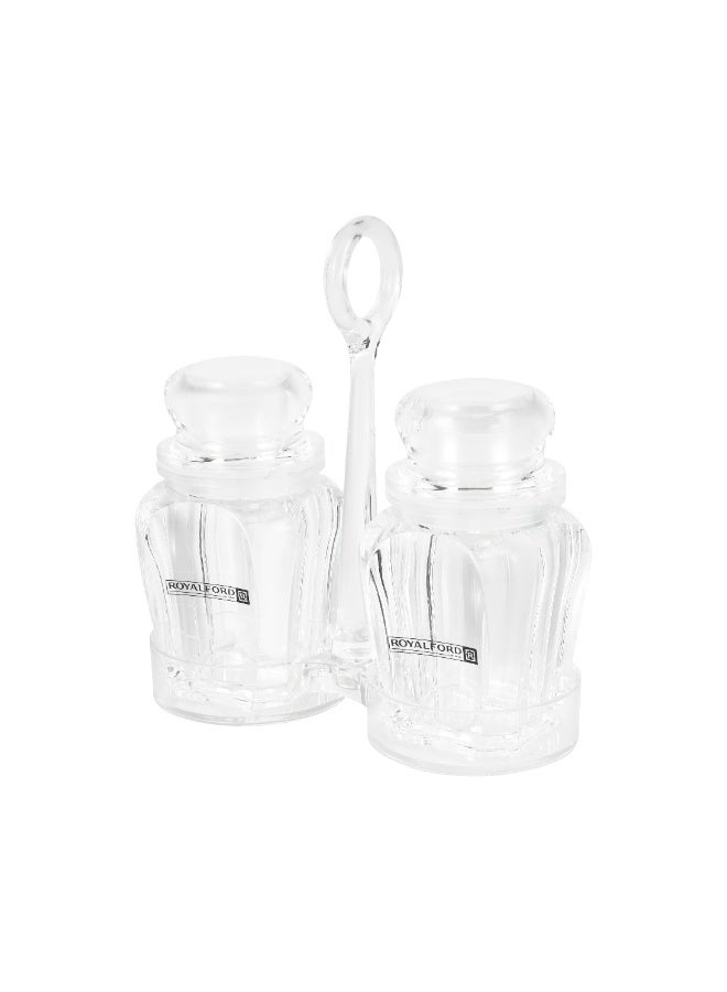 Royalford Acrylic Salt and Pepper Shaker Set with Holder- RF12765/ 70 ml Capacity, Shakers with Transparent Body clear - Image 1