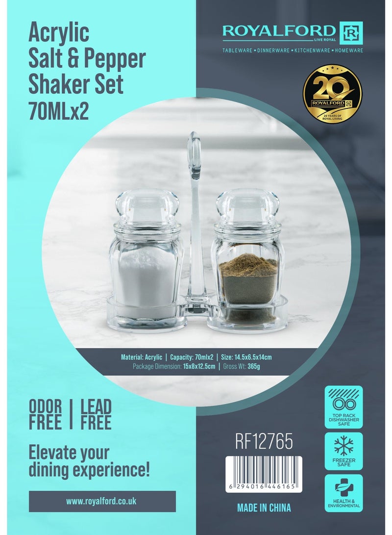 Royalford Acrylic Salt and Pepper Shaker Set with Holder- RF12765/ 70 ml Capacity, Shakers with Transparent Body clear - Image 3