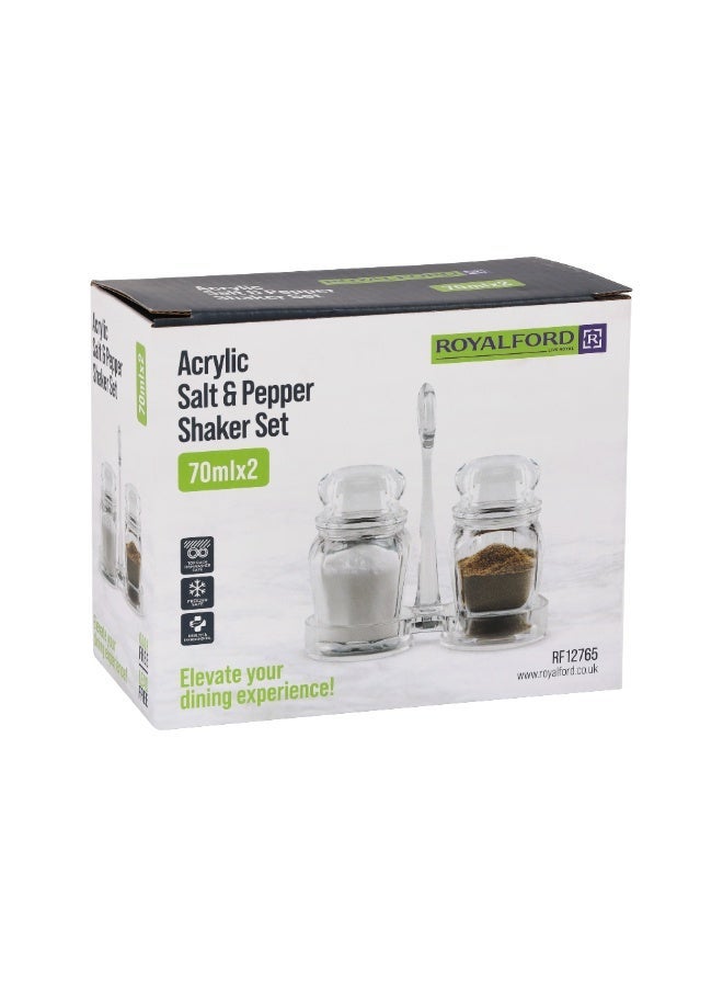 Royalford Acrylic Salt and Pepper Shaker Set with Holder- RF12765/ 70 ml Capacity, Shakers with Transparent Body clear - Image 4