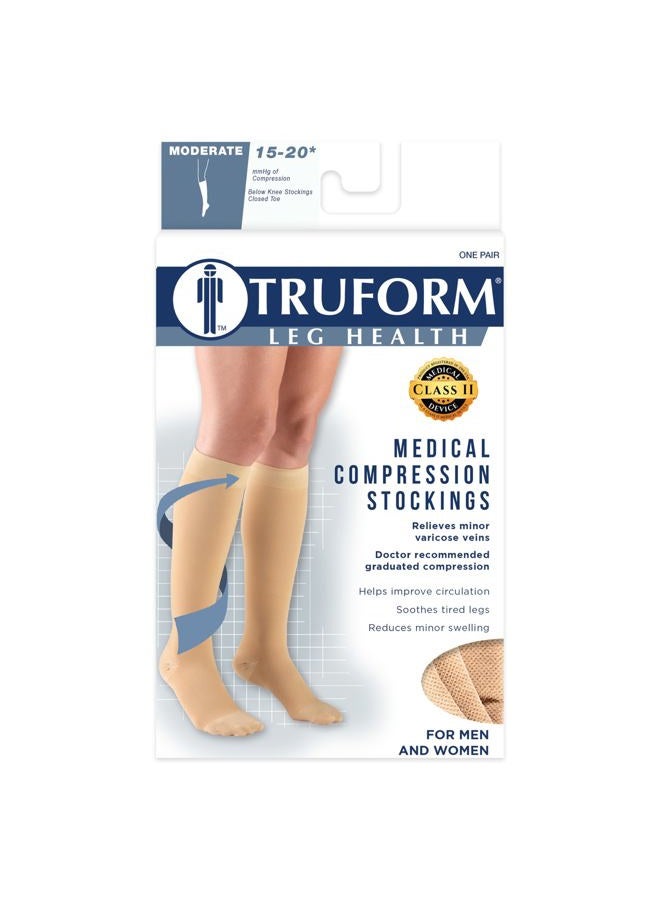 Truform 15-20 mmHg Compression Stockings for Men and Women, Knee High Length, Closed Toe, Beige, Large - Image 4