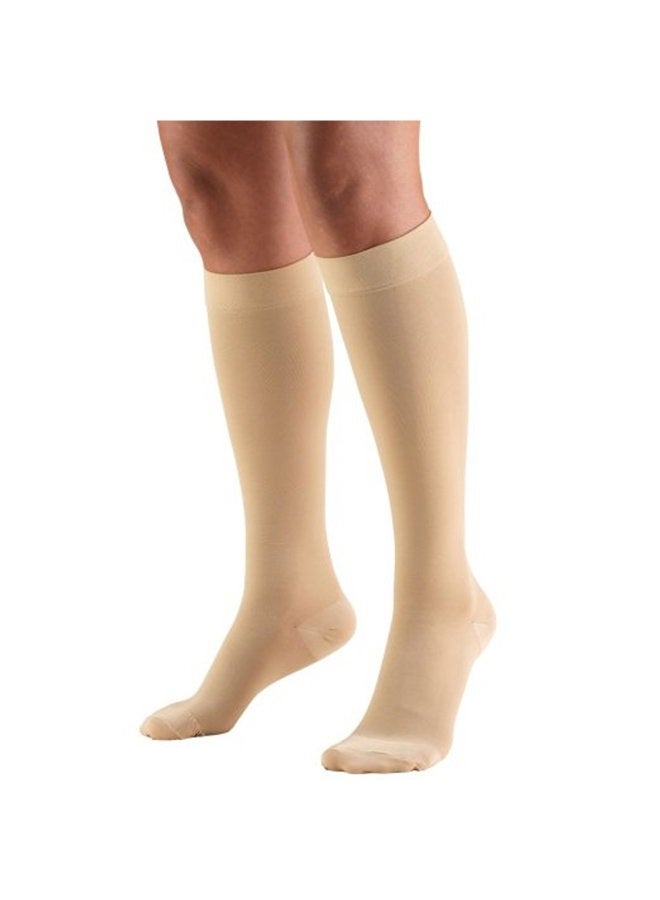 Truform 15-20 mmHg Compression Stockings for Men and Women, Knee High Length, Closed Toe, Beige, Large - Image 1