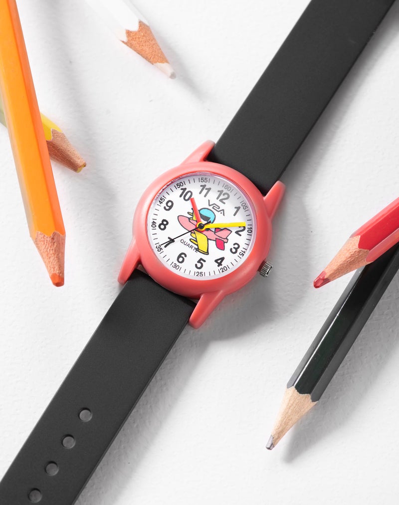 V2A Resin Analog Aeroplane Print Dial Cute Watch For Kids And Toddlers Unisex-Child Between 2 To 8 Years Of Age Black Band 30 M Waterproof Watches For Kids, Dial_White, Band_Gold - Image 2