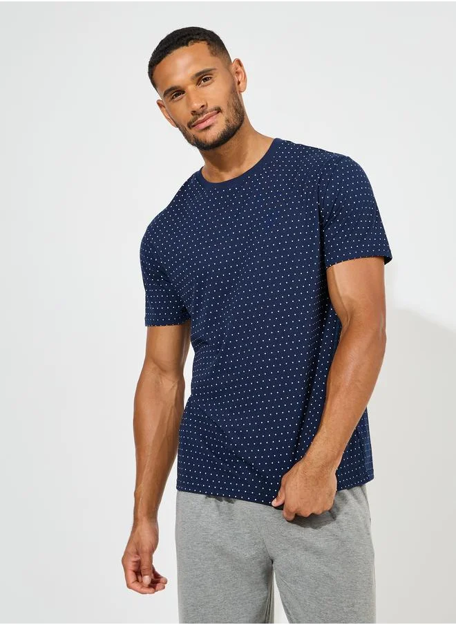 ستايلي Dot Print T-Shirt & Straight Pyjama Set