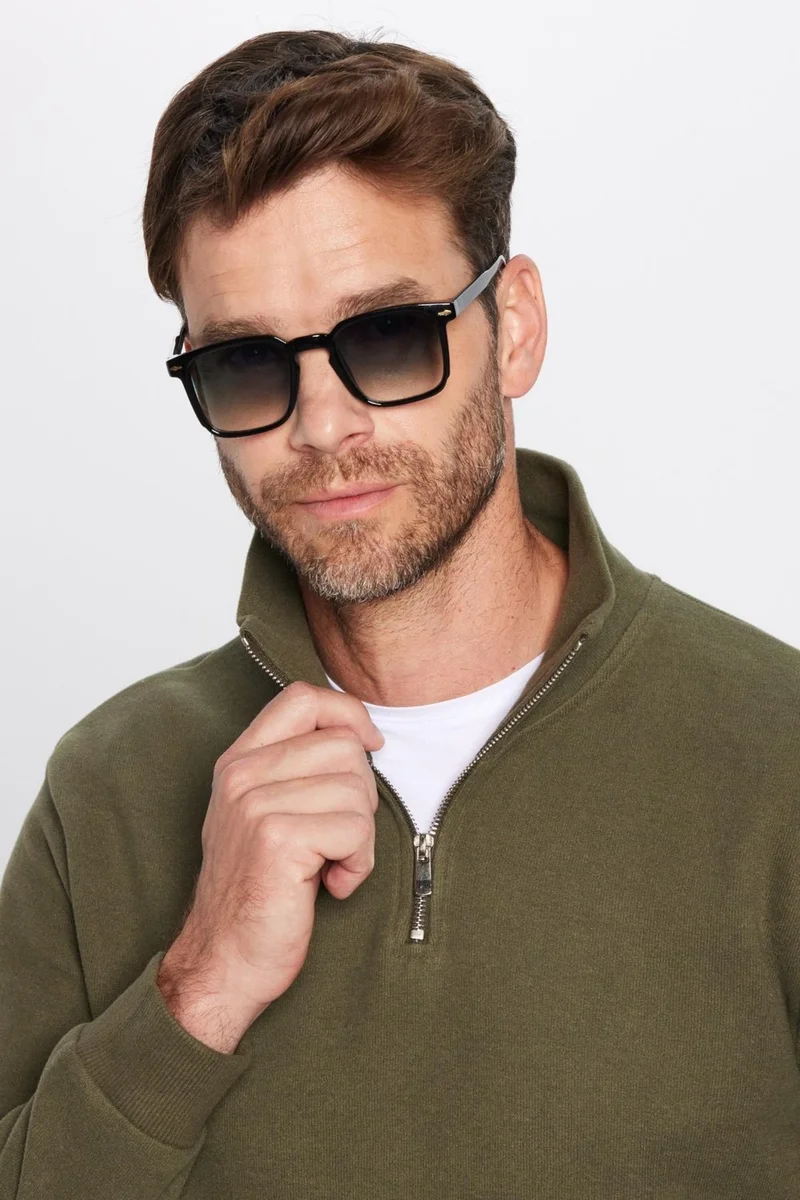 تودورس Relax Fit Comfortable Cut Cotton Half Zipper Khaki Stand Collar Sweatshirt