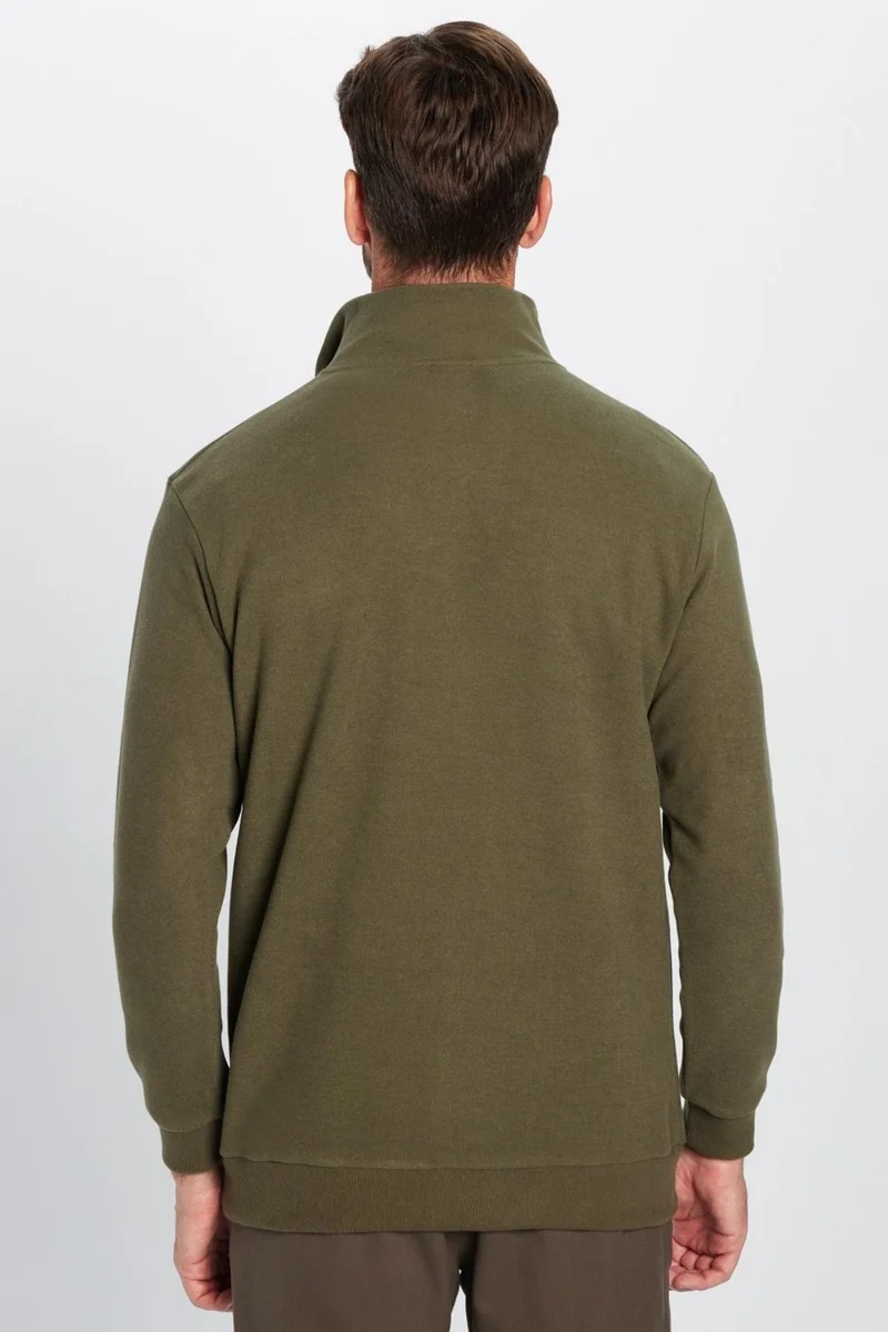تودورس Relax Fit Comfortable Cut Cotton Half Zipper Khaki Stand Collar Sweatshirt