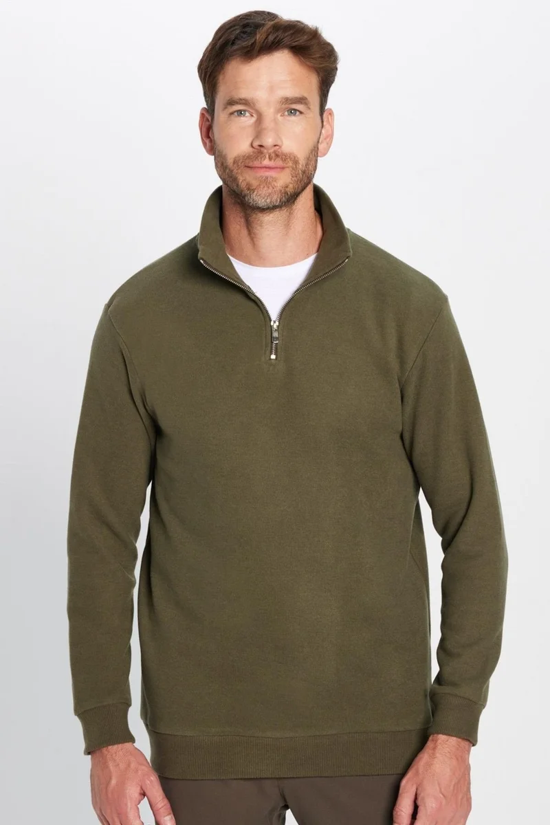 تودورس Relax Fit Comfortable Cut Cotton Half Zipper Khaki Stand Collar Sweatshirt