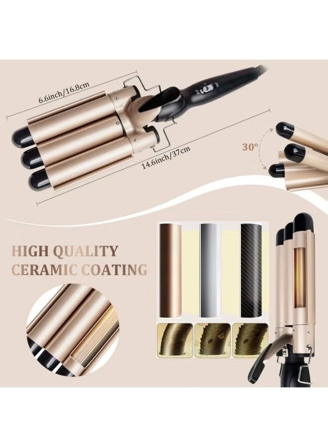 3 Barrel Hair Waver Curling Iron Wand with Adjustable Temperature and Ceramic Coating - Image 3