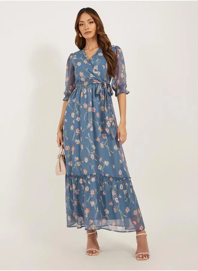 ستايلي Floral Print Puff Sleeves A-Line Maxi Dress