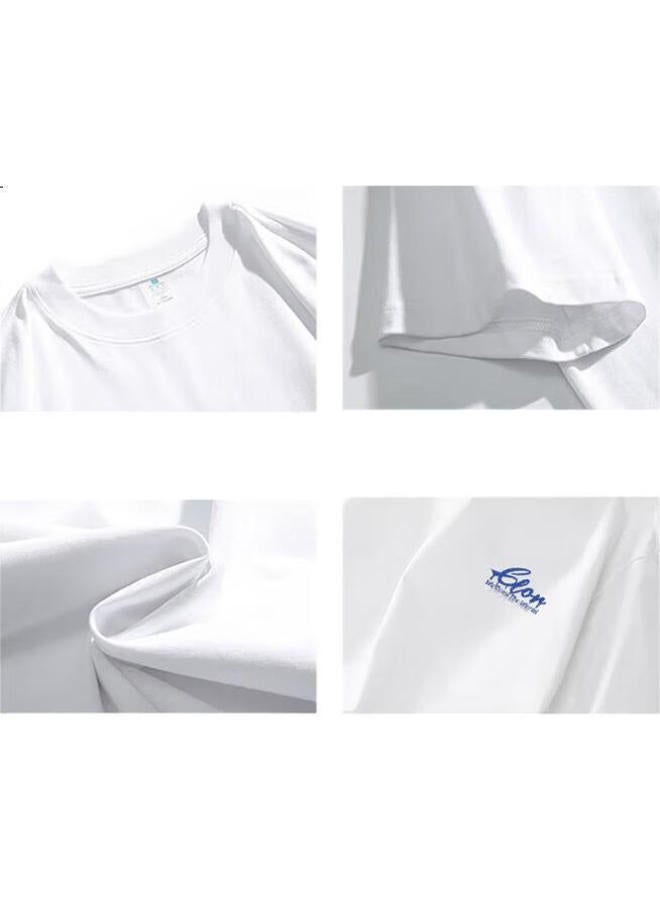 Clor Men's Summer Heavyweight Pure Cotton Casual Loose Short Sleeve T-shirt With Trendy Print Women's Top C010-1 White XL - Image 3