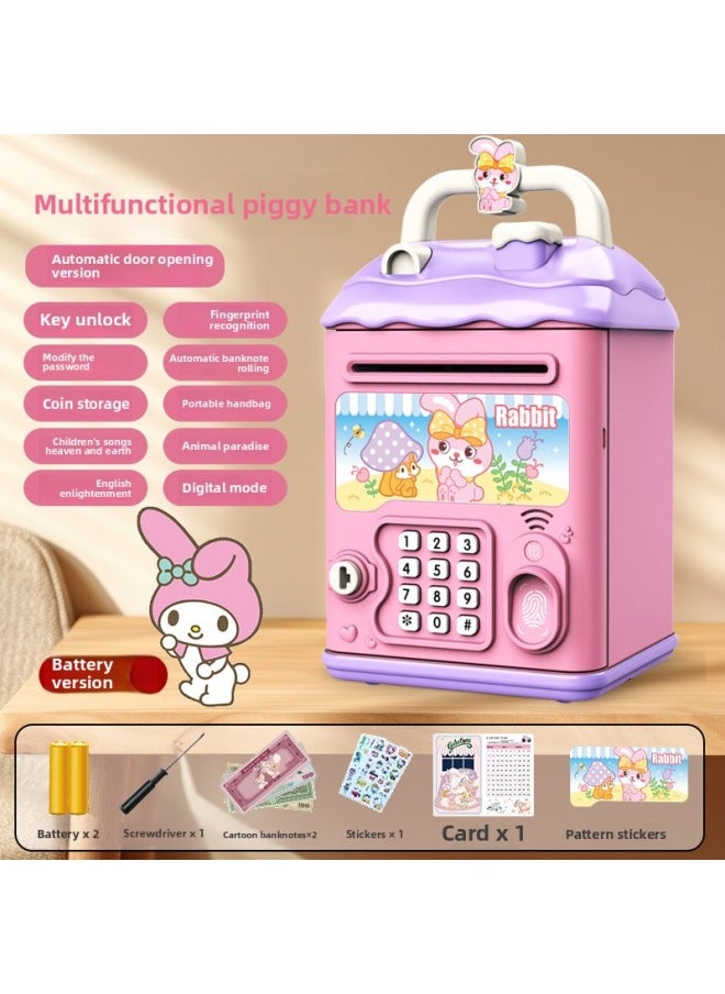 Generic - Can't Get In And Out Of The Year Piggy Bank Only Boys Password Box Kulomi Savings Girls Children Can Access-Color:Pink Bunny☀Password Unlock Automatic Banknote Rolling☀Battery Version - Image 1