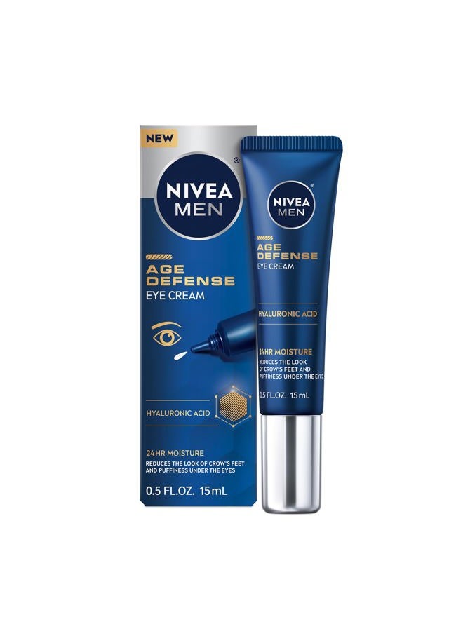 NIVEA MEN Age Defense Eye Cream with Hyaluronic Acid, 24-Hour Hydrating Under Eye Cream for Men Helps Reduce Look of Crow's Feet, Fine Lines and Dark Circles, 0.5 Fl Oz Tube - Image 1