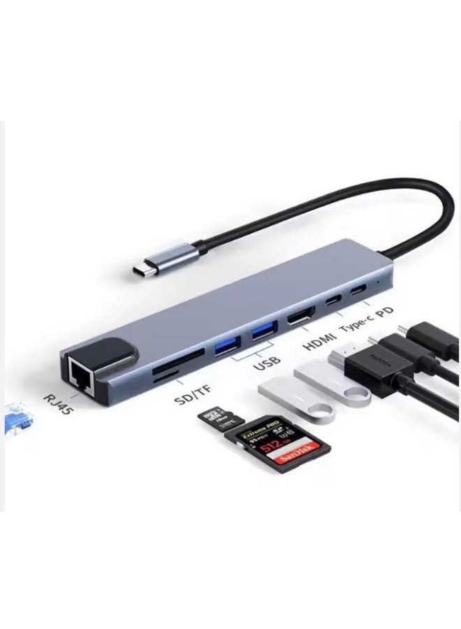 Eight-in-one Expansion Dock RJ45 Multifunctional Office Notebook 8in1SD TF Card Read Hub Data Transmission-Number Of Interfaces:Tc Eight-in-one Rj45  - Image 1