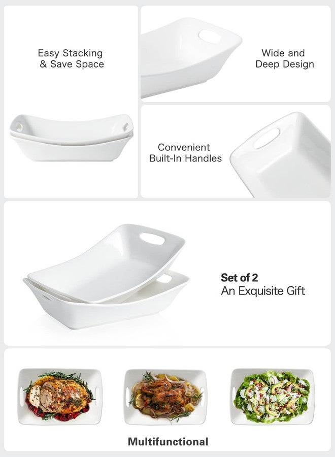 Kanwone Large Serving Bowls with Handles, White Serving Dishes For Entertaining, 1.8 Quarts Porcelain Bowl Set for Turkey, Fruit, Salad, Rectangle Serving Platter for Parites, Thanksgiving, Set of 2 - Image 3