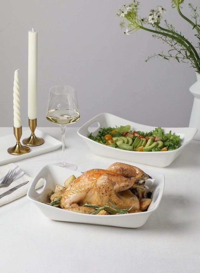 Kanwone Large Serving Bowls with Handles, White Serving Dishes For Entertaining, 1.8 Quarts Porcelain Bowl Set for Turkey, Fruit, Salad, Rectangle Serving Platter for Parites, Thanksgiving, Set of 2 - Image 4