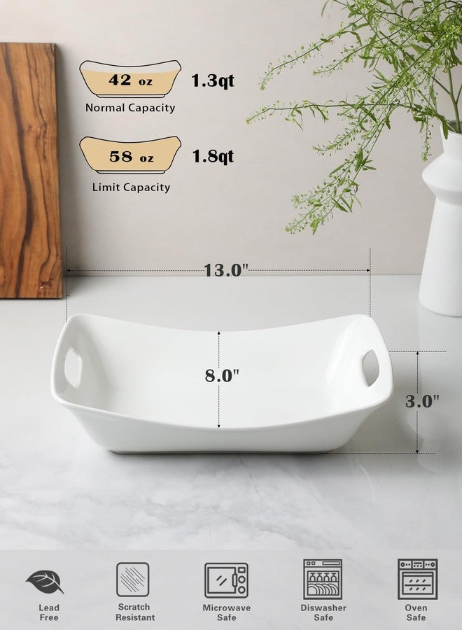 Kanwone Large Serving Bowls with Handles, White Serving Dishes For Entertaining, 1.8 Quarts Porcelain Bowl Set for Turkey, Fruit, Salad, Rectangle Serving Platter for Parites, Thanksgiving, Set of 2 - Image 2