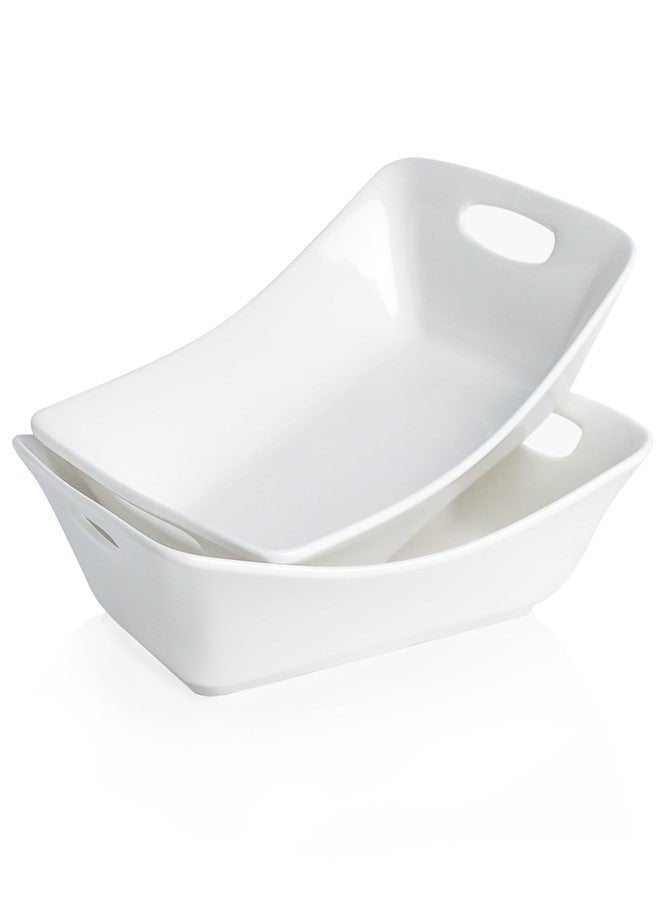 Kanwone Large Serving Bowls with Handles, White Serving Dishes For Entertaining, 1.8 Quarts Porcelain Bowl Set for Turkey, Fruit, Salad, Rectangle Serving Platter for Parites, Thanksgiving, Set of 2 - Image 1