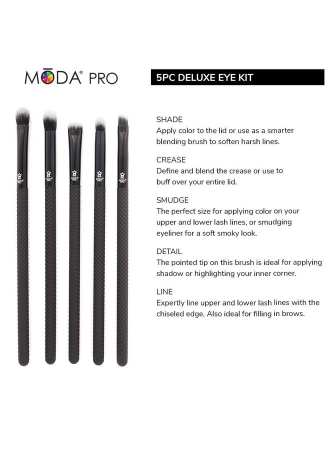 MODA Pro 5Pc Deluxe Eye Makeup Brush Kit Includes Shader Crease Detail Smudger And Liner Brushes (Black) - Image 3