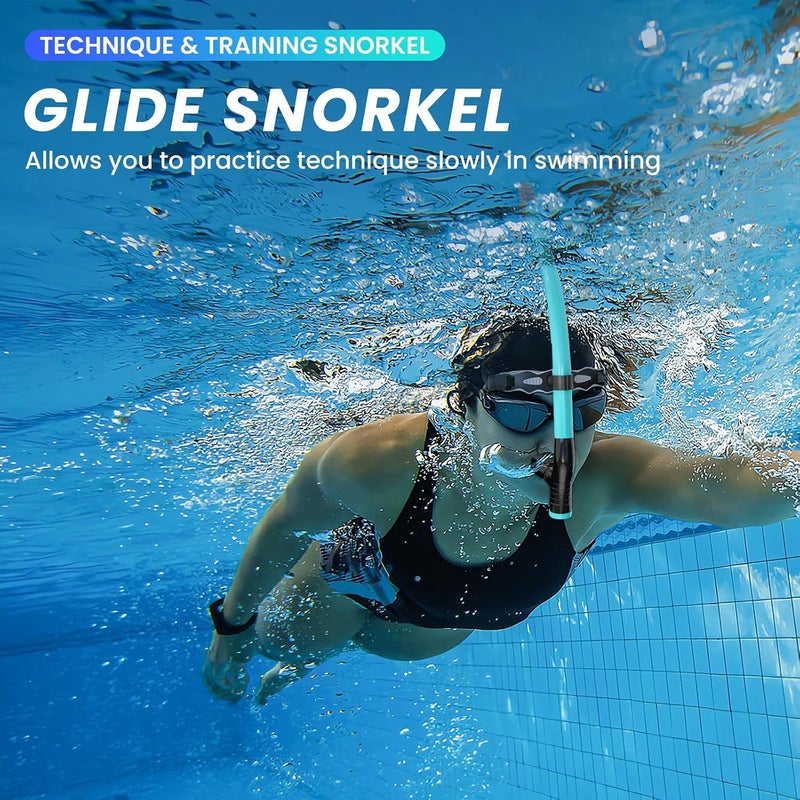 Swimmer's Snorkel for Lap Swimming, Adult Snorkeling Gear Swim Training, Center-Mount Silicone Mouthpiece One-Way Purge Valve in Pool and Open Water - Image 2