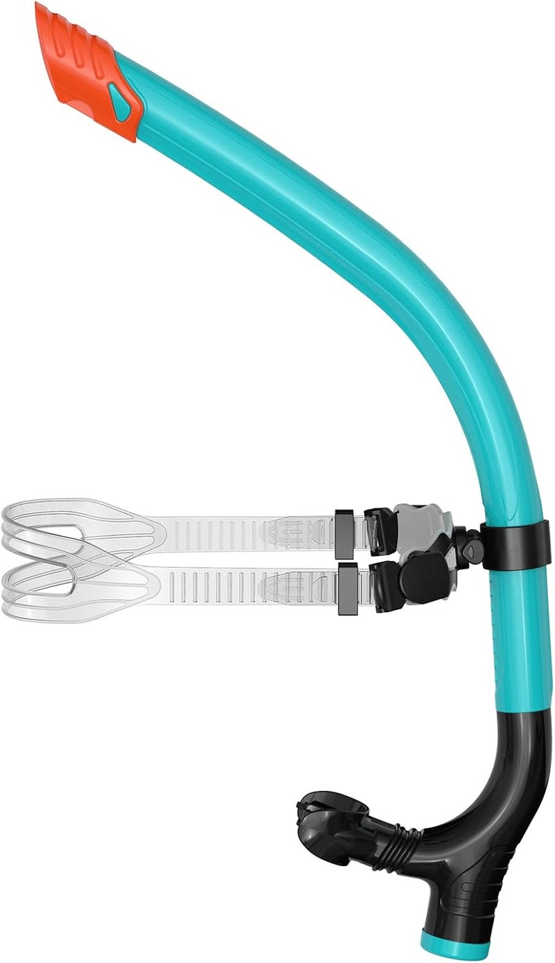 Swimmer's Snorkel for Lap Swimming, Adult Snorkeling Gear Swim Training, Center-Mount Silicone Mouthpiece One-Way Purge Valve in Pool and Open Water - Image 1