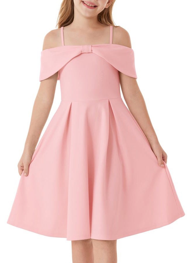 GRACE KARIN Girls Elegant Dress Off Shoulder A-Line Casual Party Dresses for 6-12 Years, Pink, 10 Years - Image 1